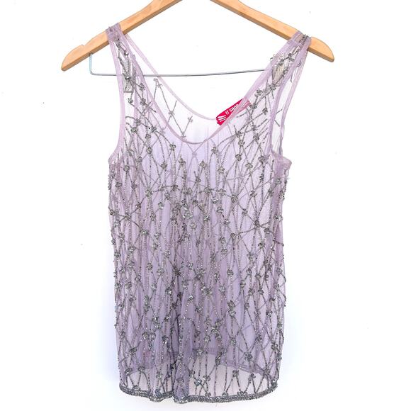 Vintage Y2K Sheer Mesh Glitter Going Out Top Purple Sequin Fairy Festival Small - Picture 1 of 9